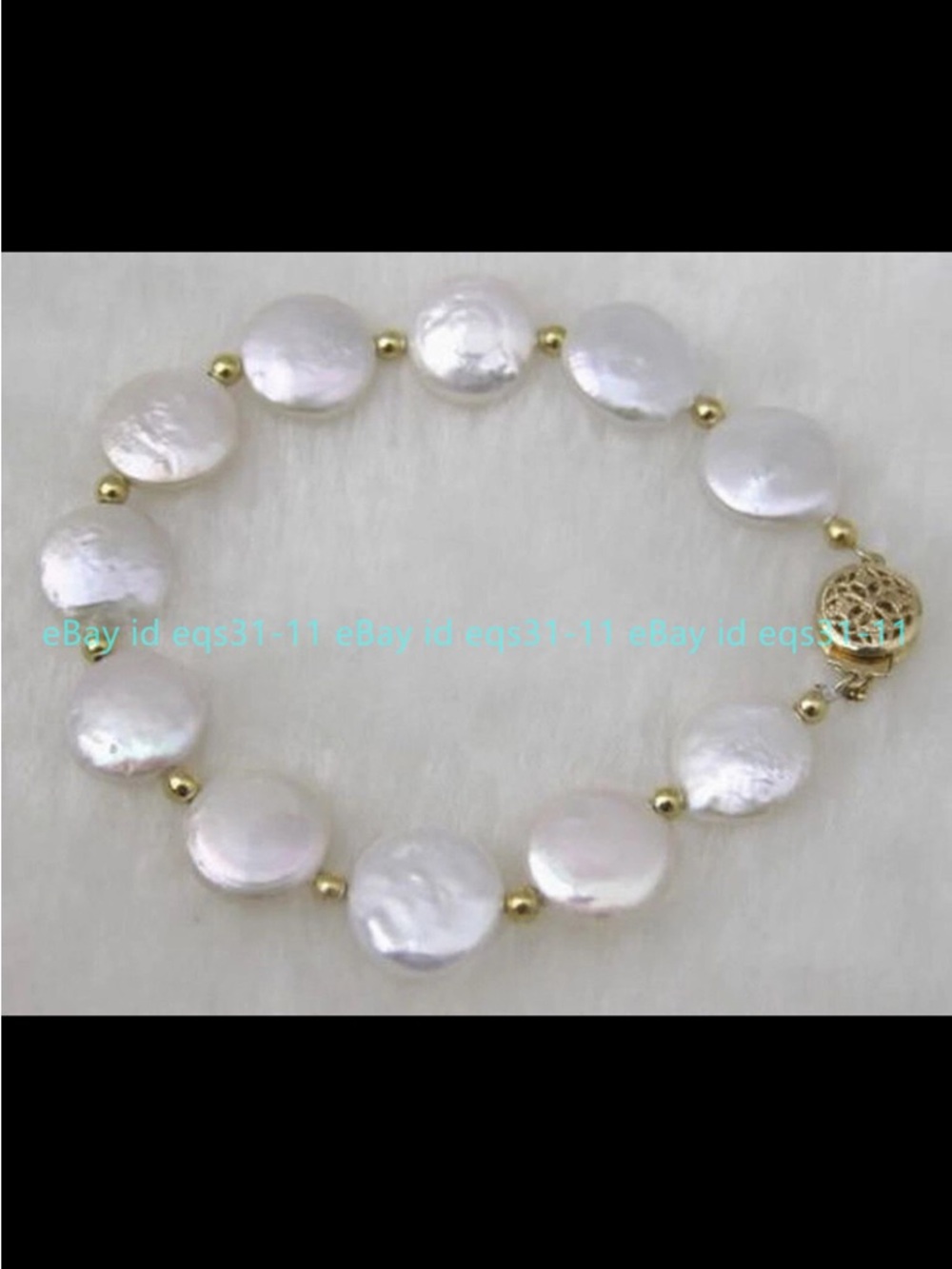 Gold and White Coin Pearl Bracelet - Elegant Women's Jewelry